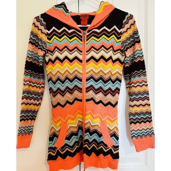 Girls anniversary chevron Missino zip up sweater with hood‎ size large - Picture 1 of 6